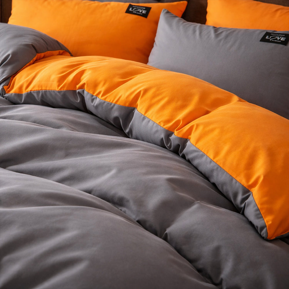 Pościel bawełniana szaro-pomarańczowa Algos 160x200 3 el. Par-P01