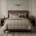 Pościel z mikrofibry dwustronna taupe beżowa kremowa w kretke 200x220 3 el. Briarwood Manor h1585