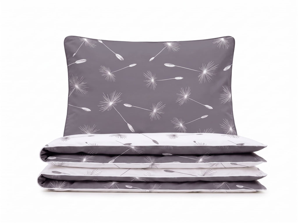 Pościel z mikrofibry dwustronna szara i biała w dmuchawce 160x200 3 el. Silver Wish h1531