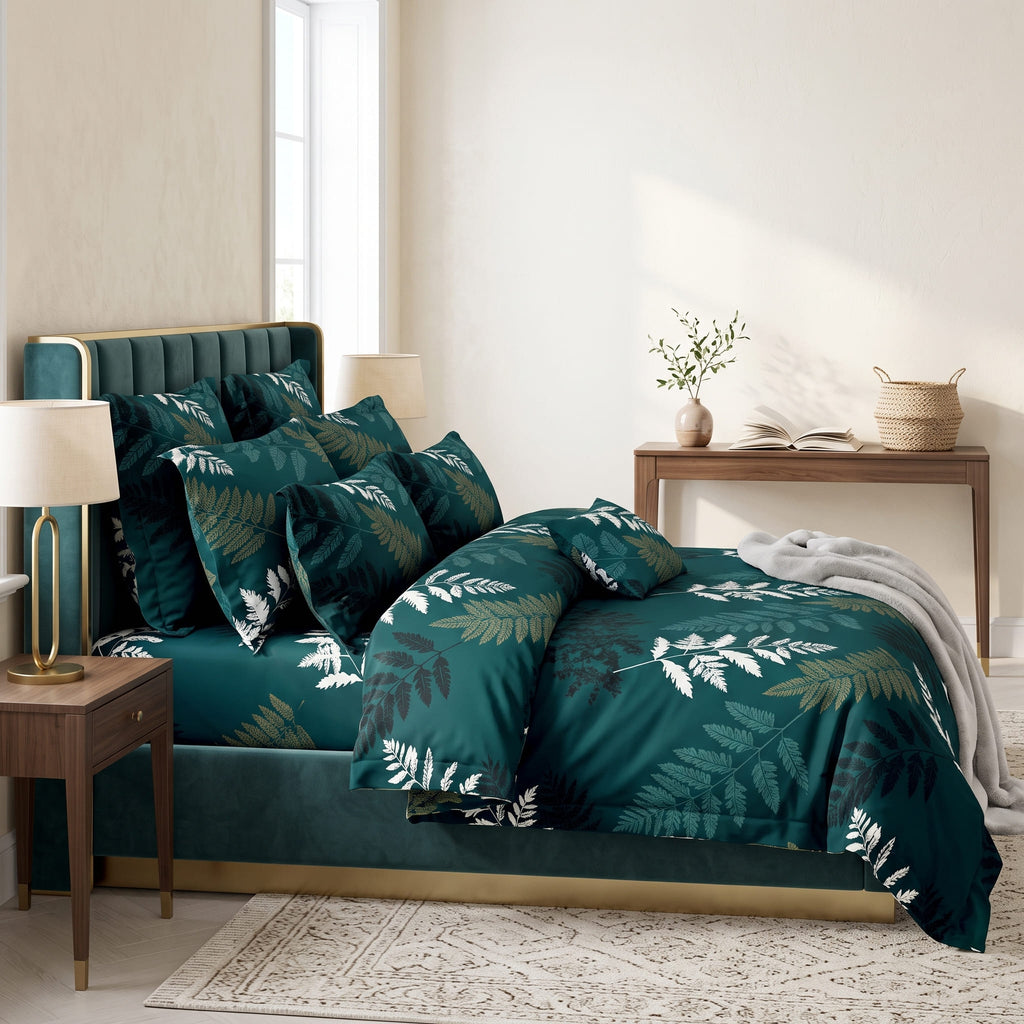 Pościel z mikrofibry zielona w liście 140x200 2 el. Emerald Canopy h1690