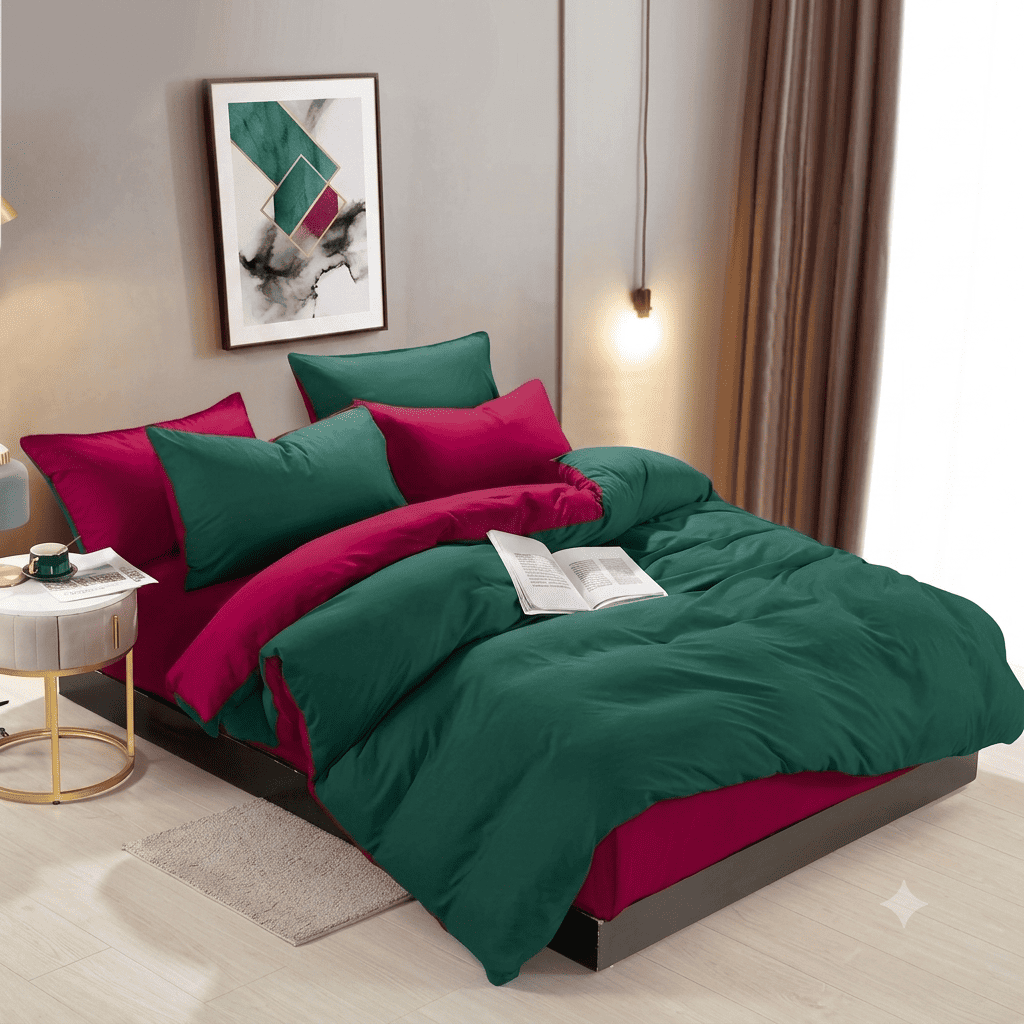 Pościel bawełniana dwustronna zielona i czerwona Emerald Passion 200x220 3 el. Par S-003