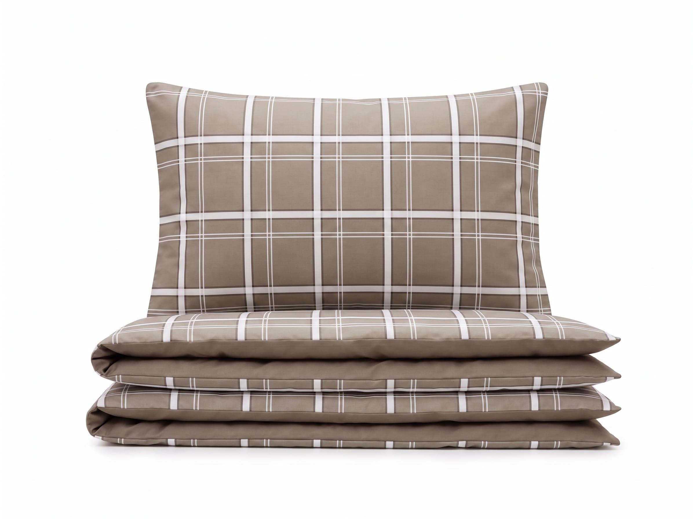 Pościel z mikrofibry dwustronna taupe beżowa kremowa w kretke 200x220 3 el. Briarwood Manor h1585