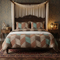 Pościel z mikrofibry brązowa beżowa w chevron 160x200 3 el. Rustic Chevron h1298