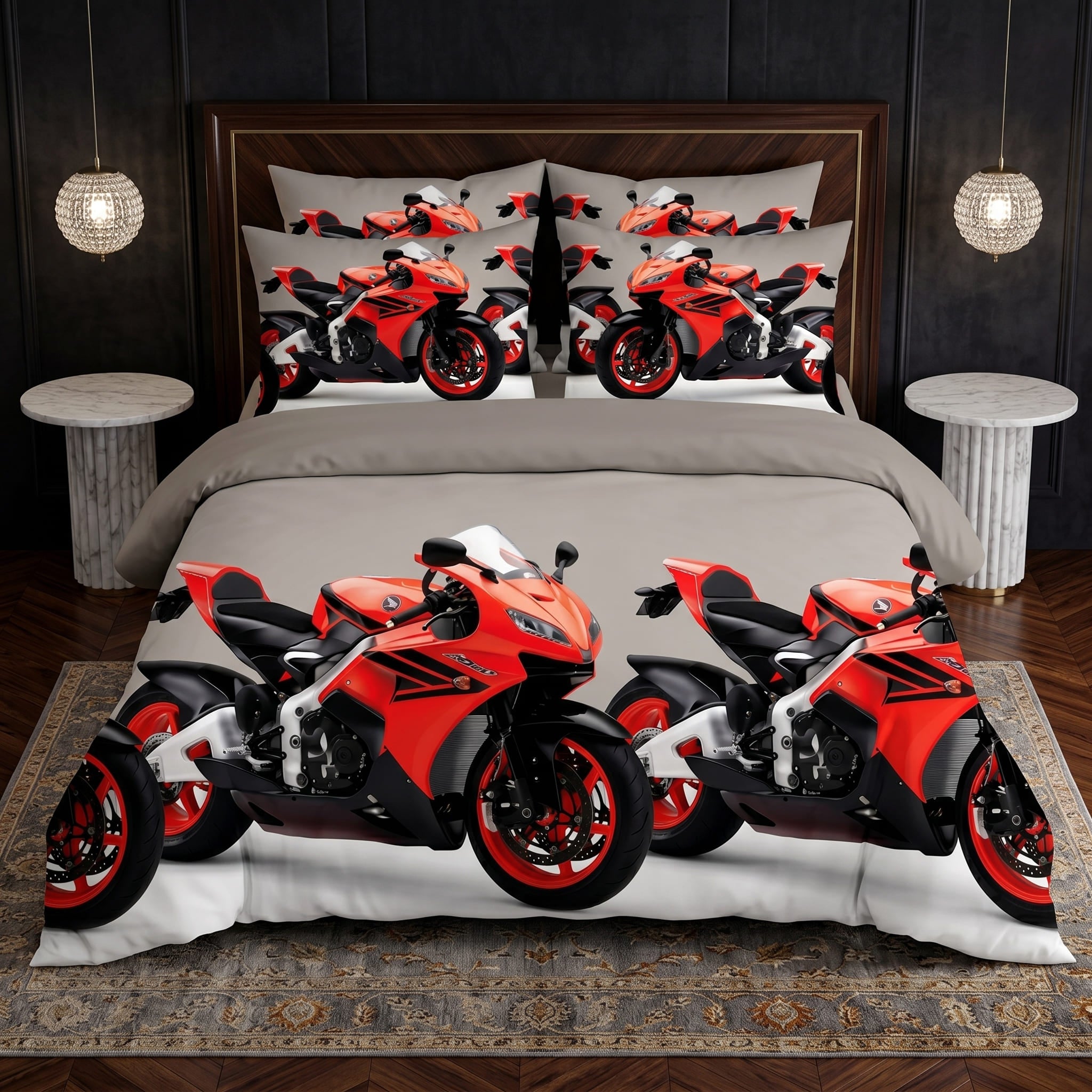 Pościel z mikrofibry beżowa w motocykle 140x200 2 el. Racerion Blaze h1514
