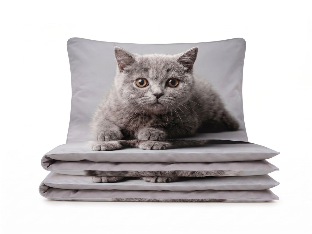 Pościel z mikrofibry szara w koty 140x200 2 el. Silver Paws h1556