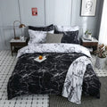 Pościel bawełniana dwustronna czarna i biała w marmur Obsidian Veil 200x220 3 el. Par C-021