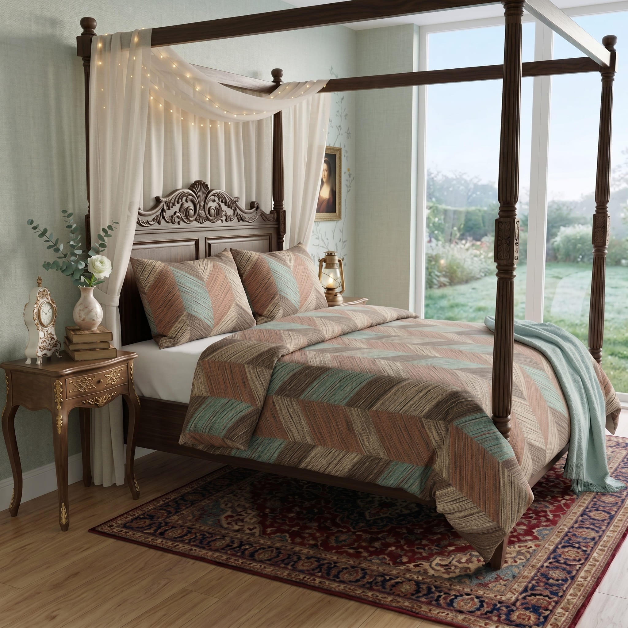 Pościel z mikrofibry brązowa beżowa w chevron 160x200 3 el. Rustic Chevron h1298