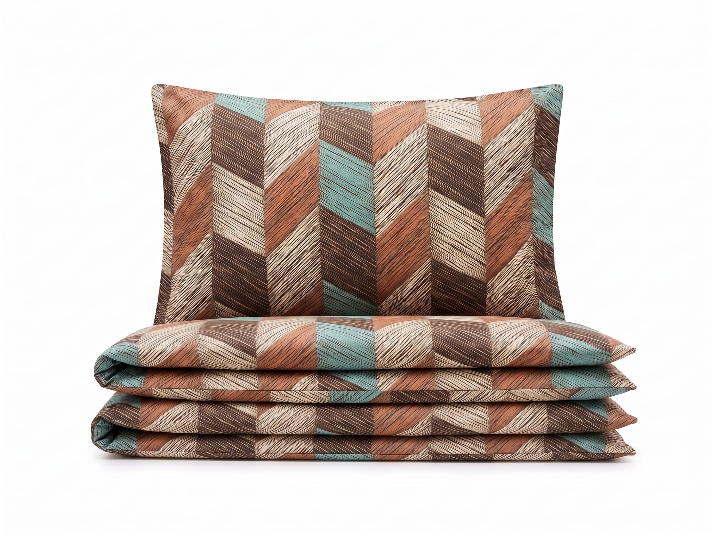Pościel z mikrofibry brązowa beżowa w chevron 160x200 3 el. Rustic Chevron h1298