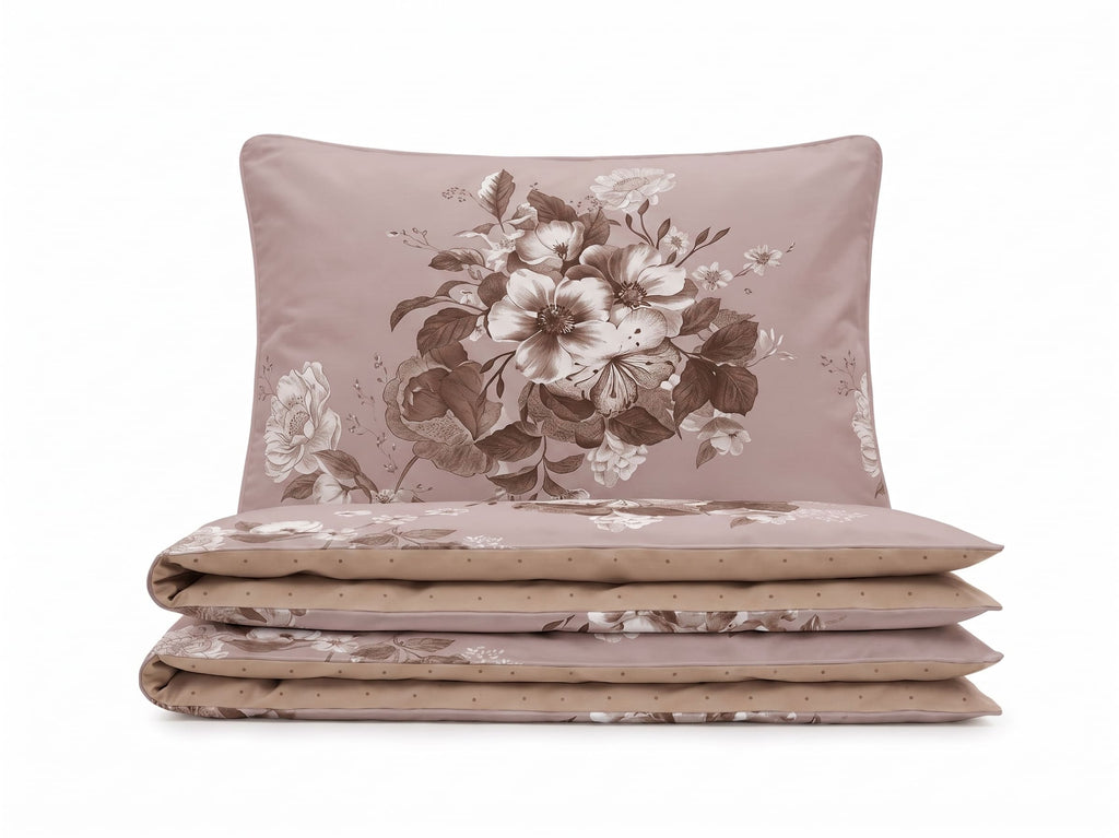 Pościel z mikrofibry dwustronna beżowa w kwiaty 200x220 3 el. Blush Petals h1651
