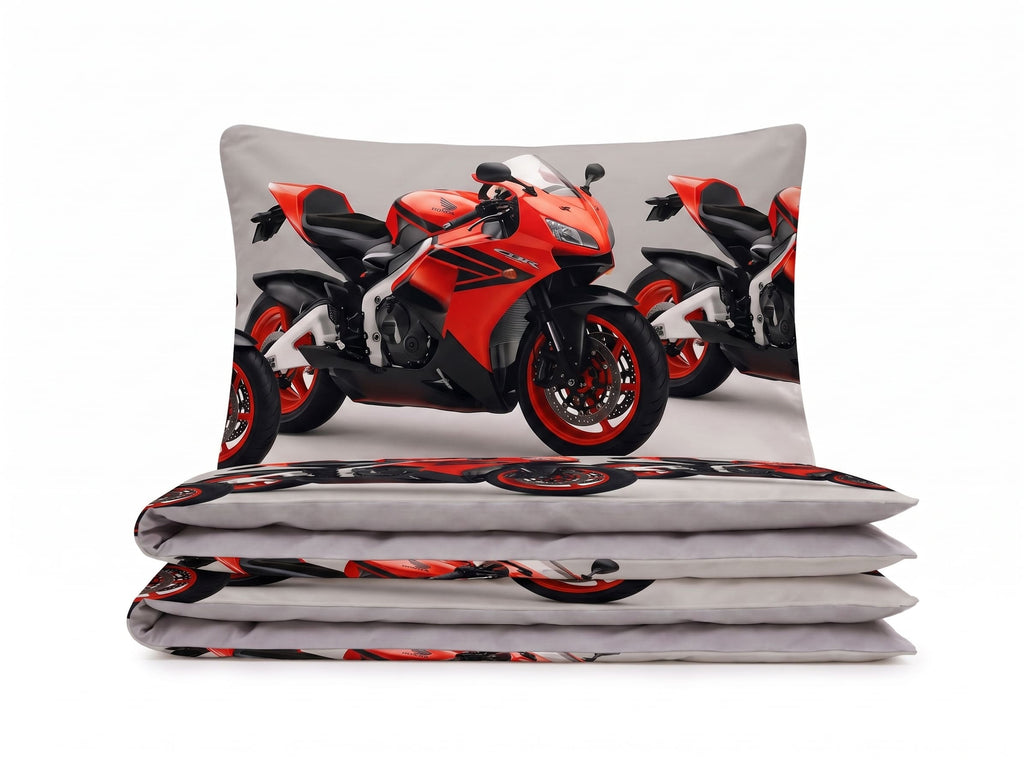 Pościel z mikrofibry beżowa w motocykle 140x200 2 el. Racerion Blaze h1514