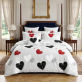 Pościel z mikrofibry biała w serca 200x220 3 el. Ruby Hearts h1600