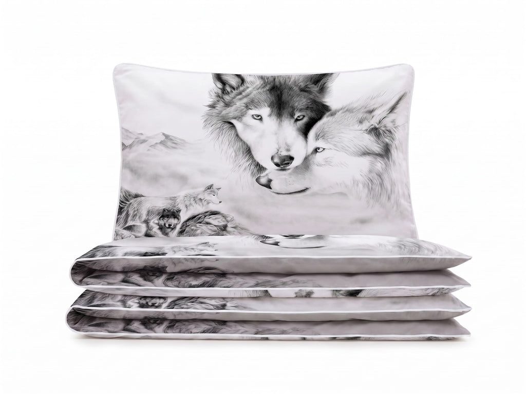Pościel z mikrofibry dwustronna szara w wilki 140x200 2 el. Wolfheart Whisper h1513