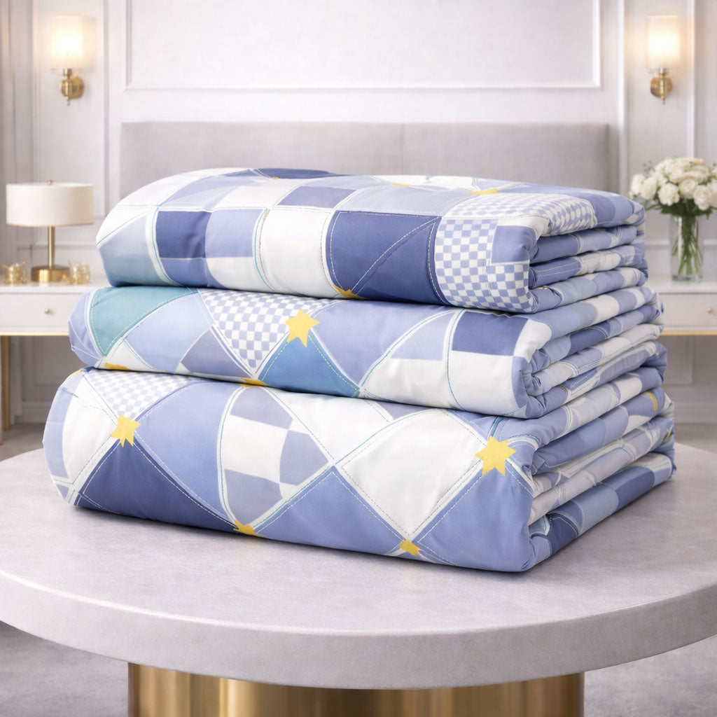 Pościel biało niebieska w kwadraty geometryczna 160x200 z prześcieradłem 4 el. Mil-x