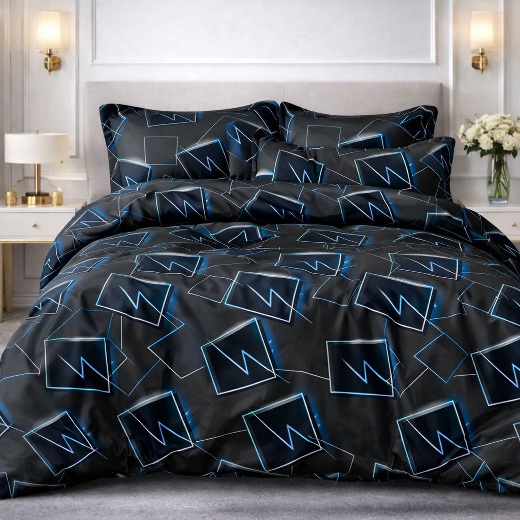 Pościel szara czarna grafitowa w kwadraty z błyskawicą Z 200x220 z prześcieradłem 4 el. Mil-A18