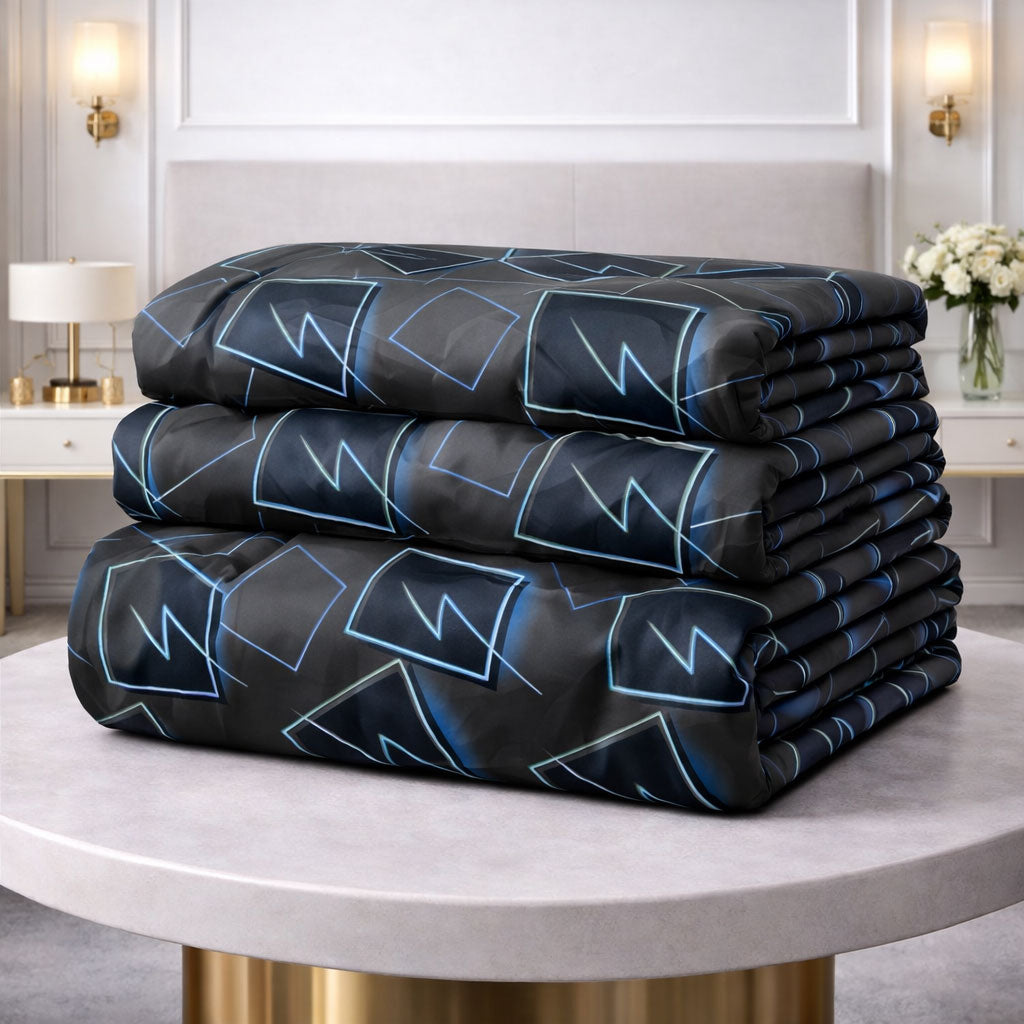 Pościel szara czarna grafitowa w kwadraty z błyskawicą Z 200x220 z prześcieradłem 4 el. Mil-A18