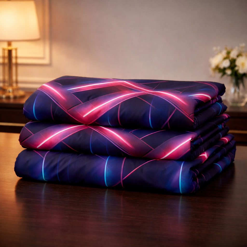 Pościel dwukolorowa różowo niebiesko fioletowa neonowa geometryczna Cosmic 160x200 z prześcieradłem 4 el. Mil-A39