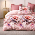 Pościel 160x200 z prześcieradłem 4 el. dwukolorowa róż motyw róży różowa Rossy Mil-B61