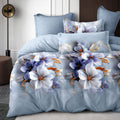 Pościel dwukolorowa niebieska z motywem kwiatów Bolly 160x200 z prześcieradłem 4 el. Mil-B67
