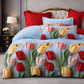 Pościel 160x200 z prześcieradłem 4 el. niebieska błękitna czerwona w tulipany różnokolorowe Bloya Mil-B69