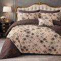Pościel 160x200 z prześcieradłem 4 el. beżowo brązowa dwukolorowa motyw kwiatowy Elly Mil-B84