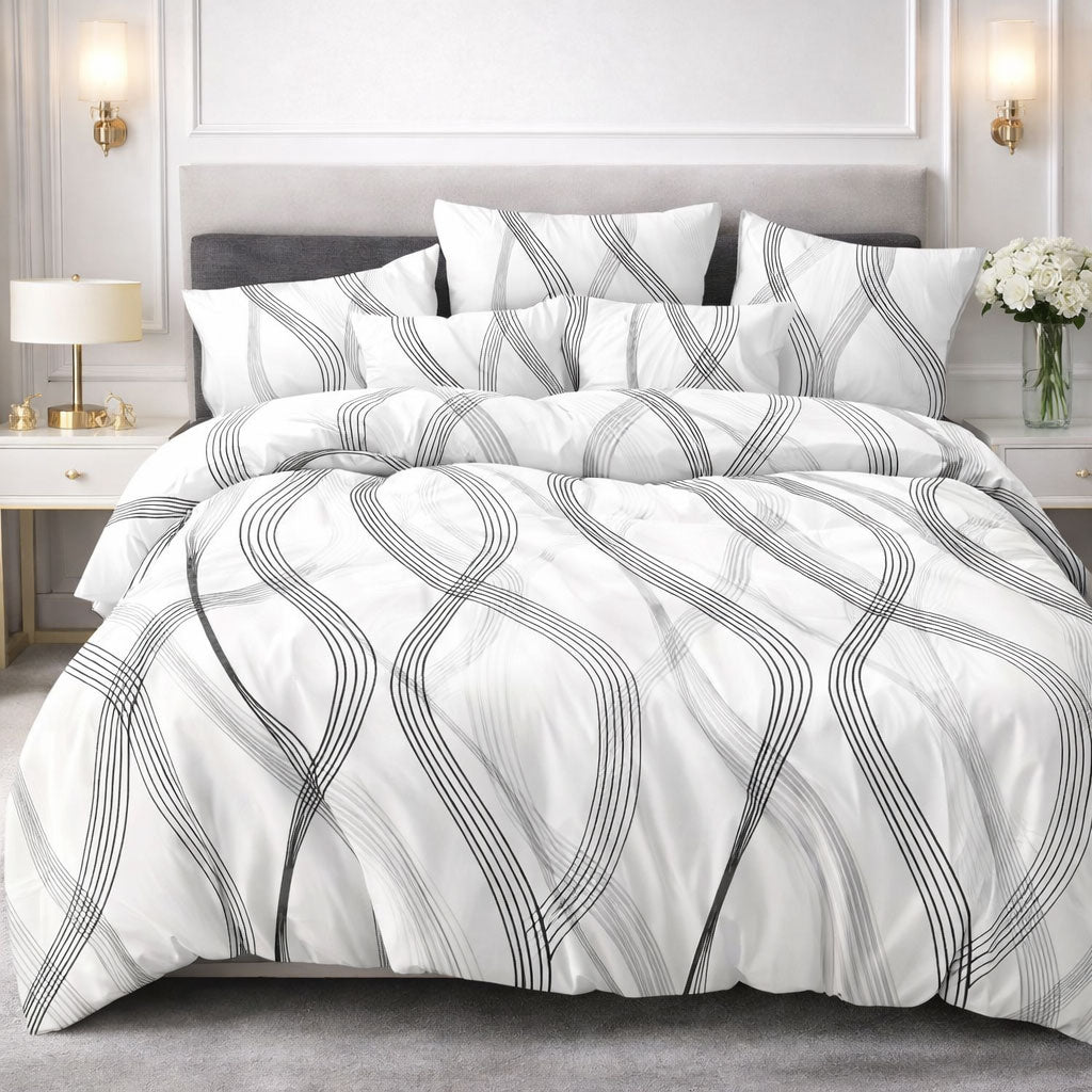 Pościel biała w linie Line 200x220 z prześcieradłem 4 el. Mil-x