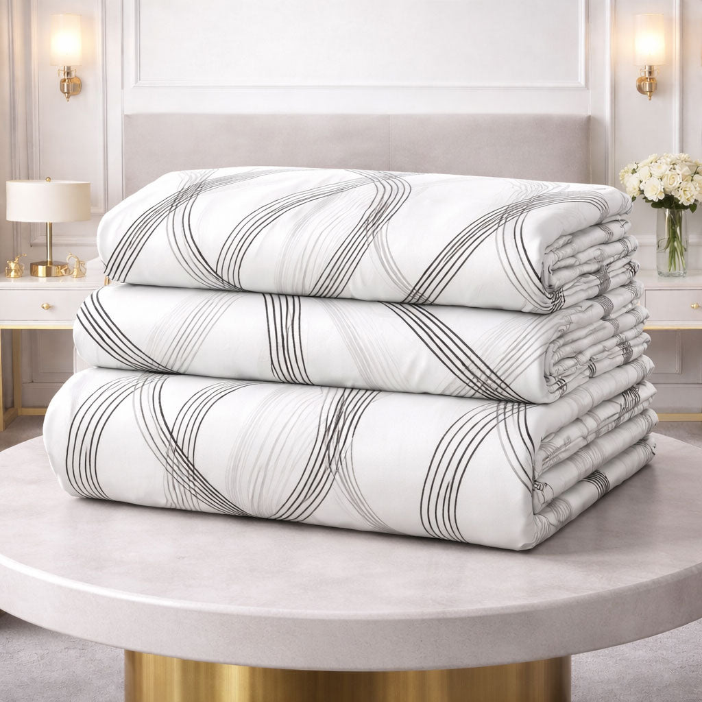 Pościel biała w linie Line 200x220 z prześcieradłem 4 el. Mil-x