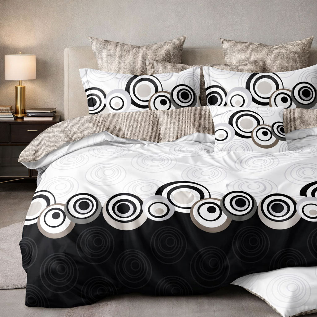 Pościel 160x200 z prześcieradłem 4 el. w koła dwukolorowa paski szare Elly Mil-C05