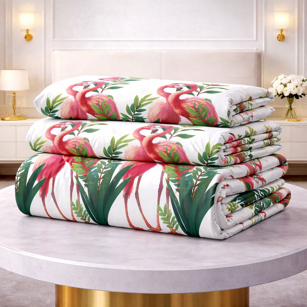 Pościel biała w flamingi Flamingo 200x220 z prześcieradłem 4 el. Mil-D35