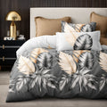 Pościel szaro grafitowo brązowa dwukolorowa w motyw liście 200x220 z prześcieradłem 4 el. Jagya Mil-E08
