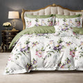Pościel 160x200 z prześcieradłem 4 el. zielona dwukolorowa motyw kwiatowy Olly Mil-J20