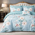 Pościel 160x200 z prześcieradłem 4 el. niebieska błękitna motyw kwiatowy dwukolorowa Olly Mil-J21
