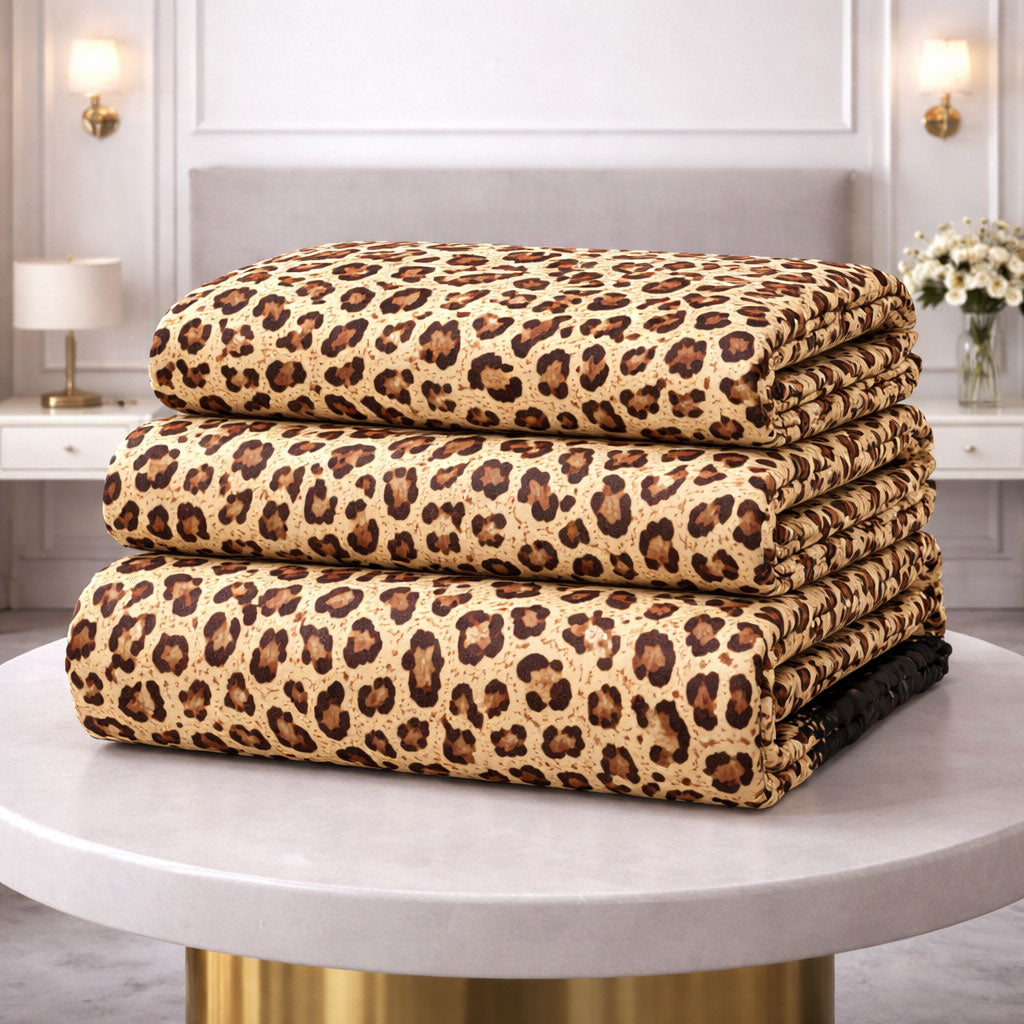 Pościel dwukolorowa złota w panterkę brązowa Tigers 200x220 z prześcieradłem 4 el. Mil-E33