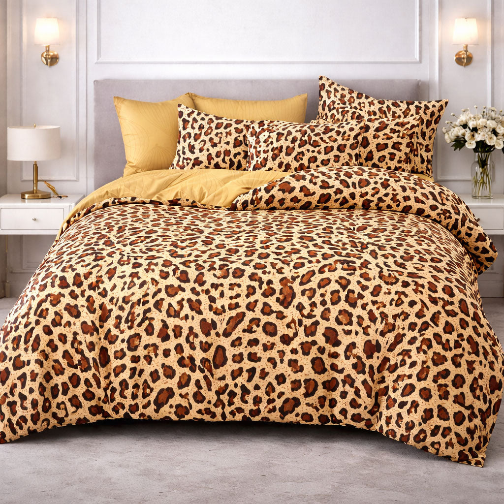 Pościel dwukolorowa złota w panterkę brązowa Tigers 200x220 z prześcieradłem 4 el. Mil-E33