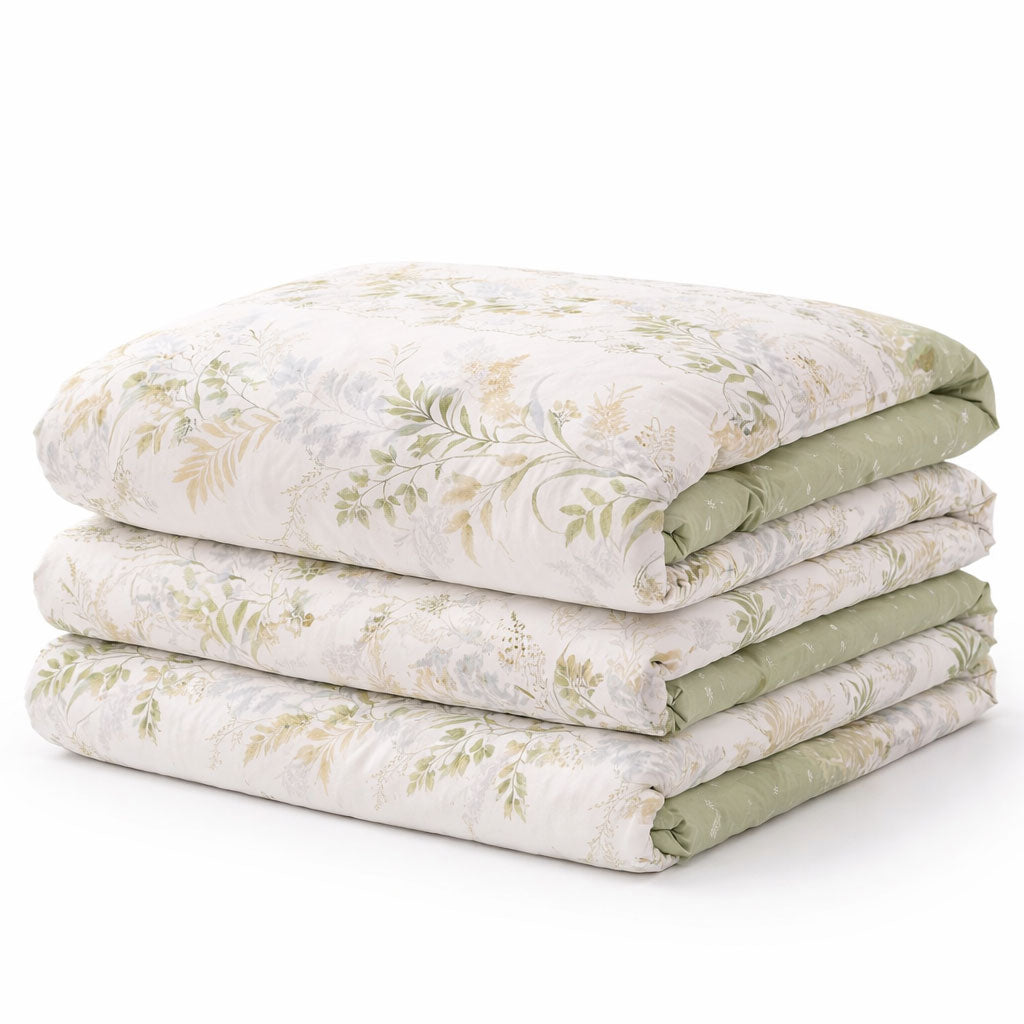 Pościel bawełniana oliwkowa zieleń jasna biała w kwiaty Fidel 200x220 3 el. Mil-X04