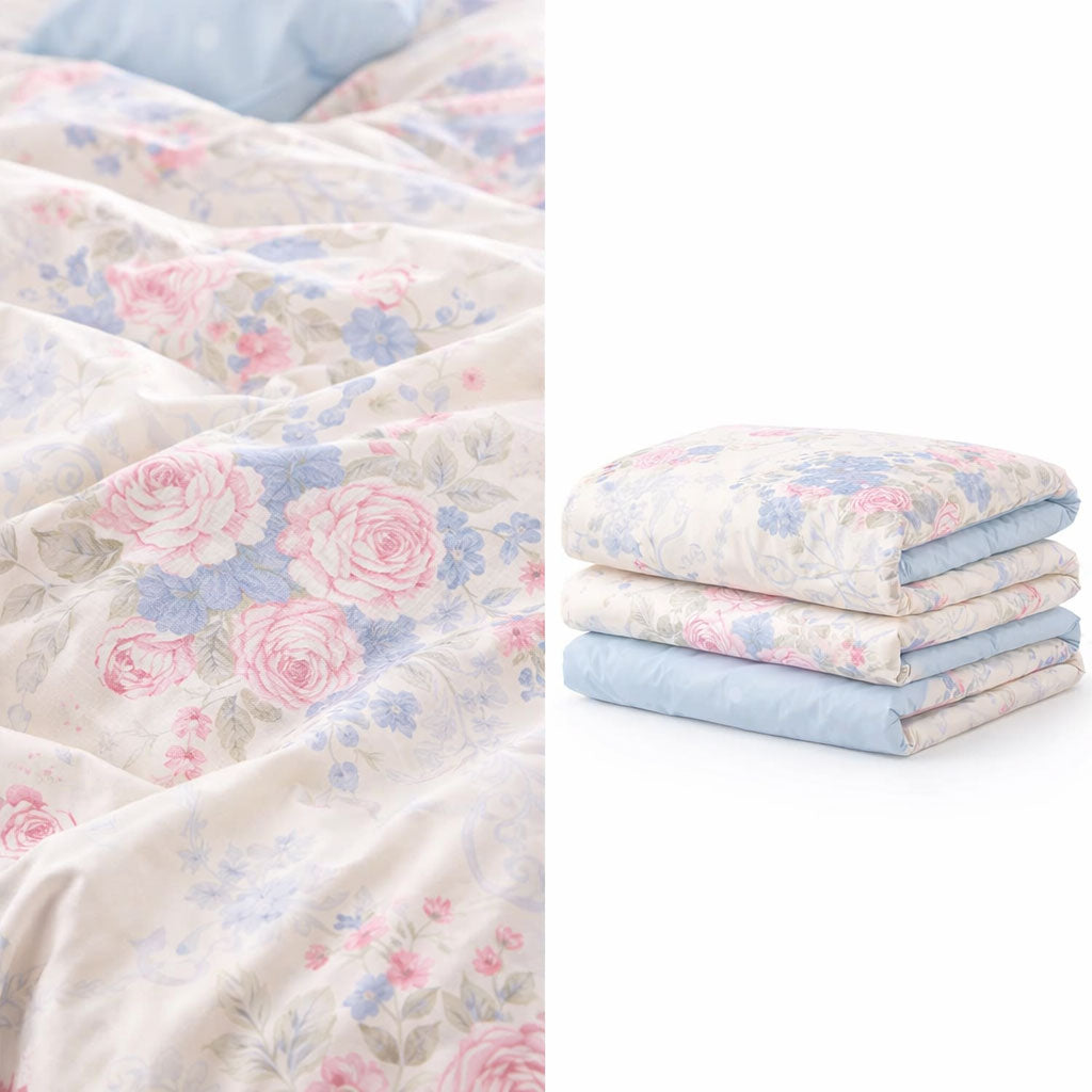 Pościel bawełniana biało-niebiesko-różowa w kwiaty Dilan 200x220 3 el. Mil-X05