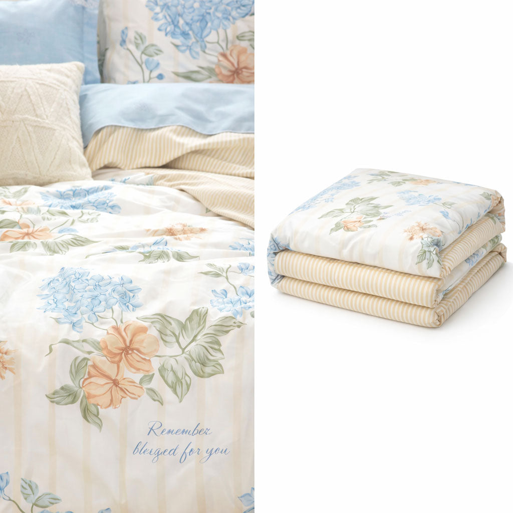 Pościel bawełniana biało-różowo-niebieska w kwiaty dwustronna Rolly 200x220 3 el. Mil-X13