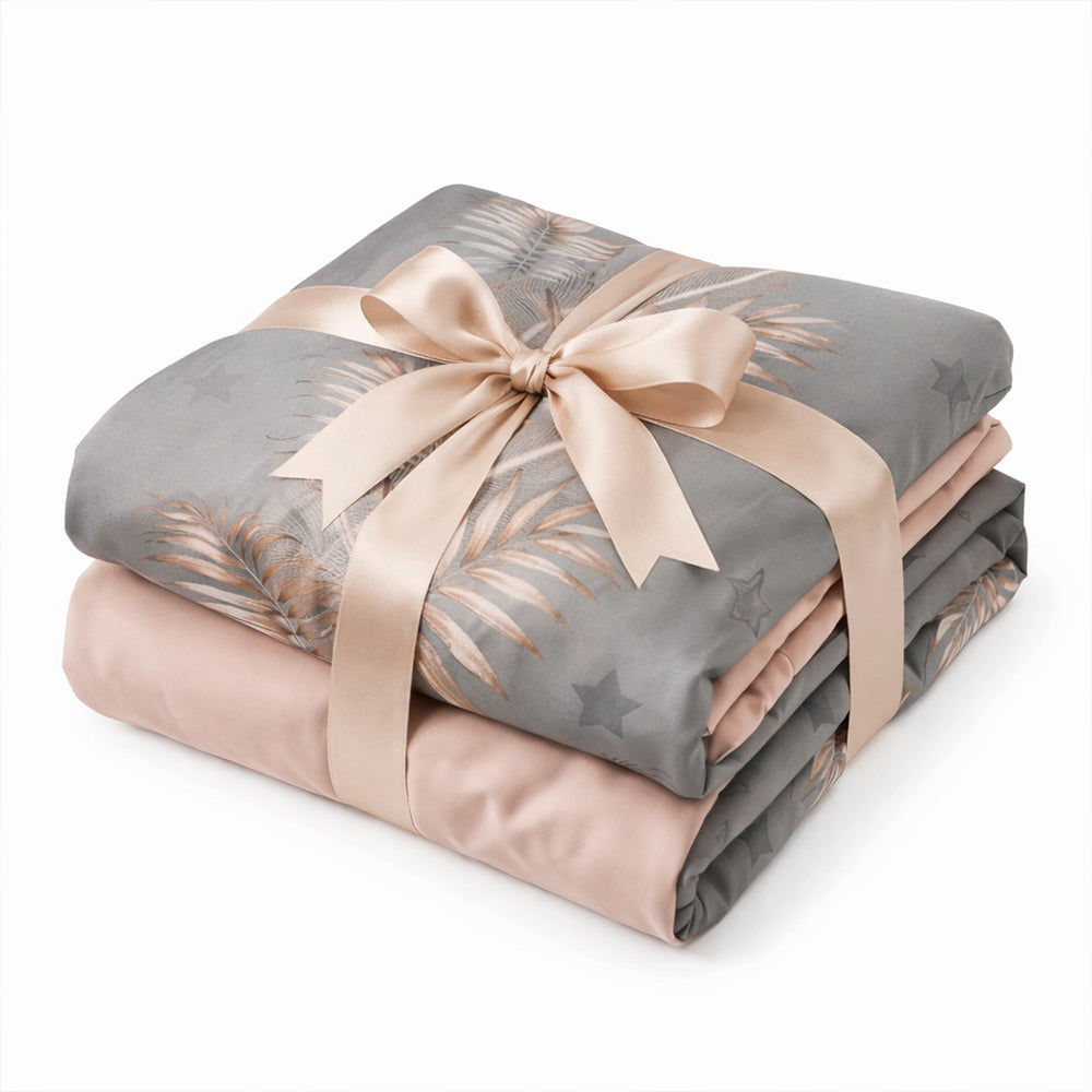 Pościel bawełniana w liście grafitowy złoty róż Fonos 160x200 3 el. Par-P08