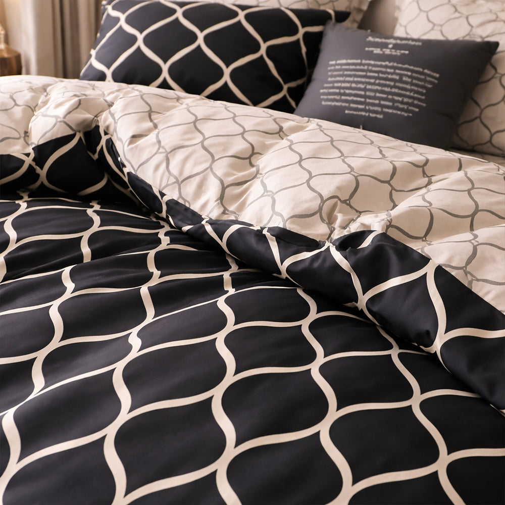 Pościel bawełniana kremowo-czarna geometryczna Gaja 160x200 3 el. Par-P09