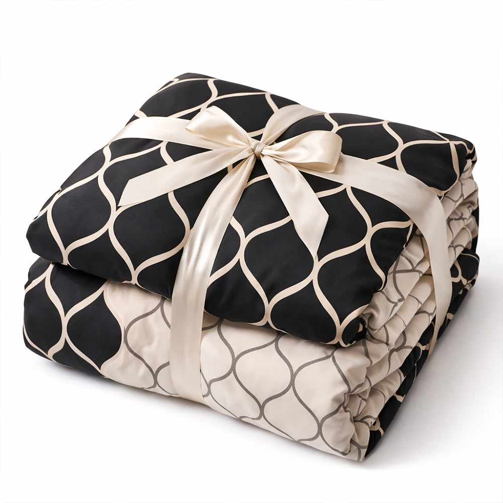 Pościel bawełniana kremowo-czarna geometryczna Gaja 160x200 3 el. Par-P09