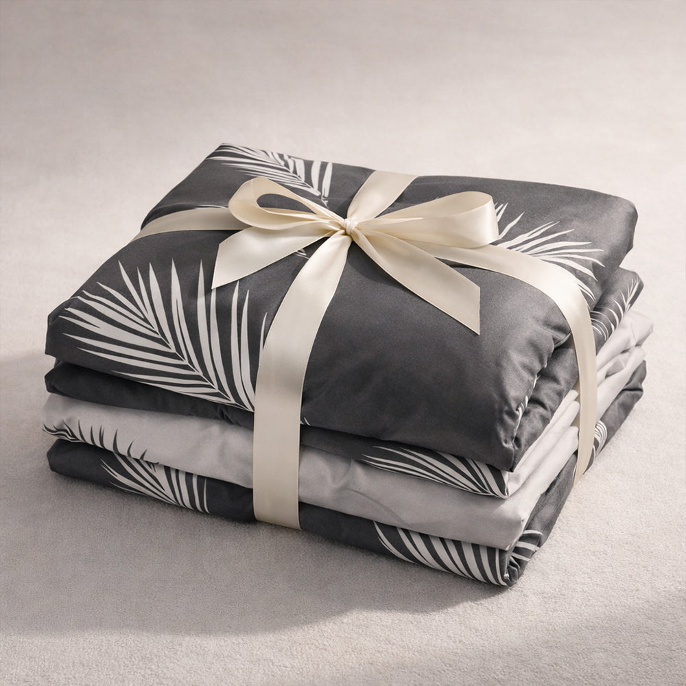 Pościel bawełniana grafitowa w liście palmowe Harpokrates 160x200 3 el. Par-P10