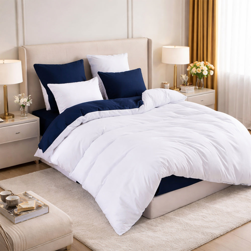 Pościel bawełniana biała granatowa dwukolorowa Hermanubis 160x200 3 el. Par-P12