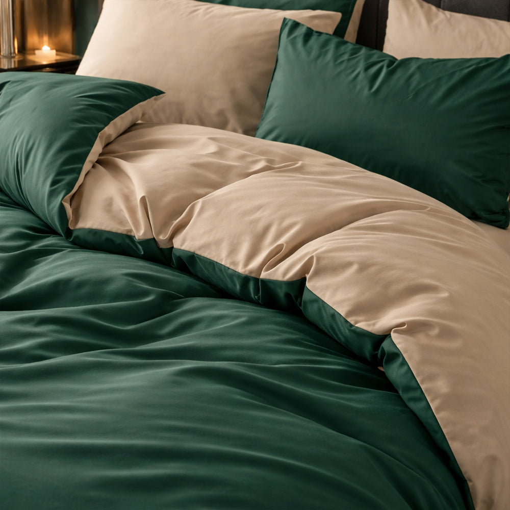 Pościel bawełniana zielono-beżowa dwustronna Hippolytos 160x200 3 el. Par-P14