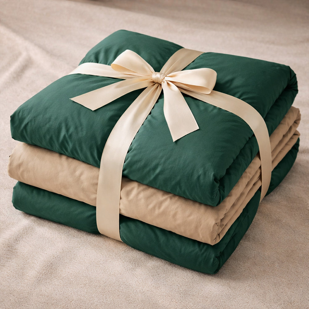 Pościel bawełniana zielono-beżowa dwustronna Hippolytos 160x200 3 el. Par-P14