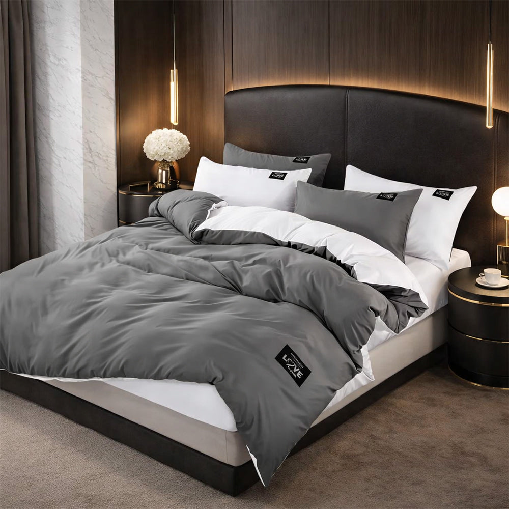 Pościel bawełniana szaro-biała dwustronna Dafnis 160x200 3 el. Par-P05