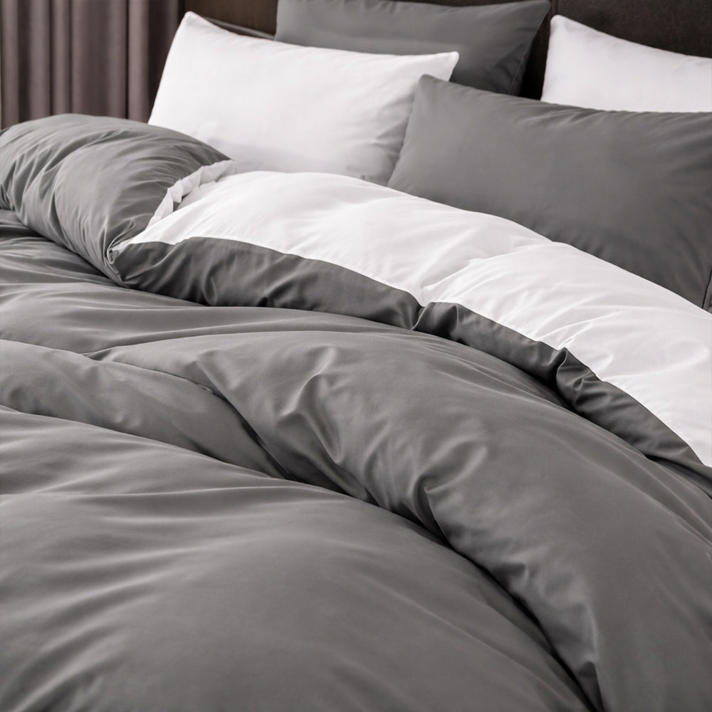 Pościel bawełniana szaro-biała dwustronna Dafnis 160x200 3 el. Par-P05