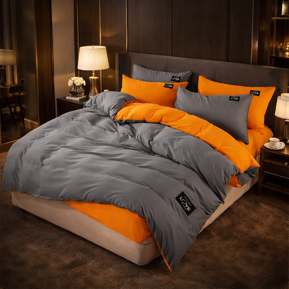 Pościel bawełniana szaro-pomarańczowa Algos 160x200 3 el. Par-P01