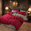Pościel bawełniana dwustronna czerwono-malinowo-szara Aristajos 160x200 3 el. Par-P02