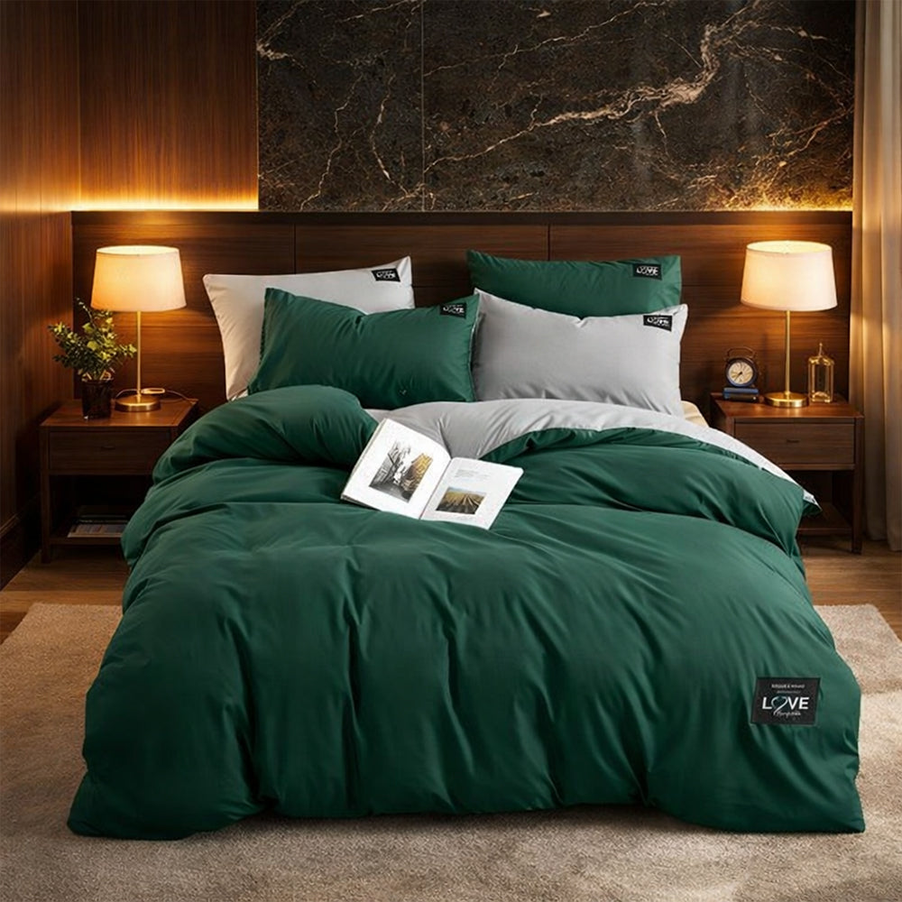 Pościel bawełniana zielono-szara dwukolorowa Charon 160x200 3 el. Par-P03