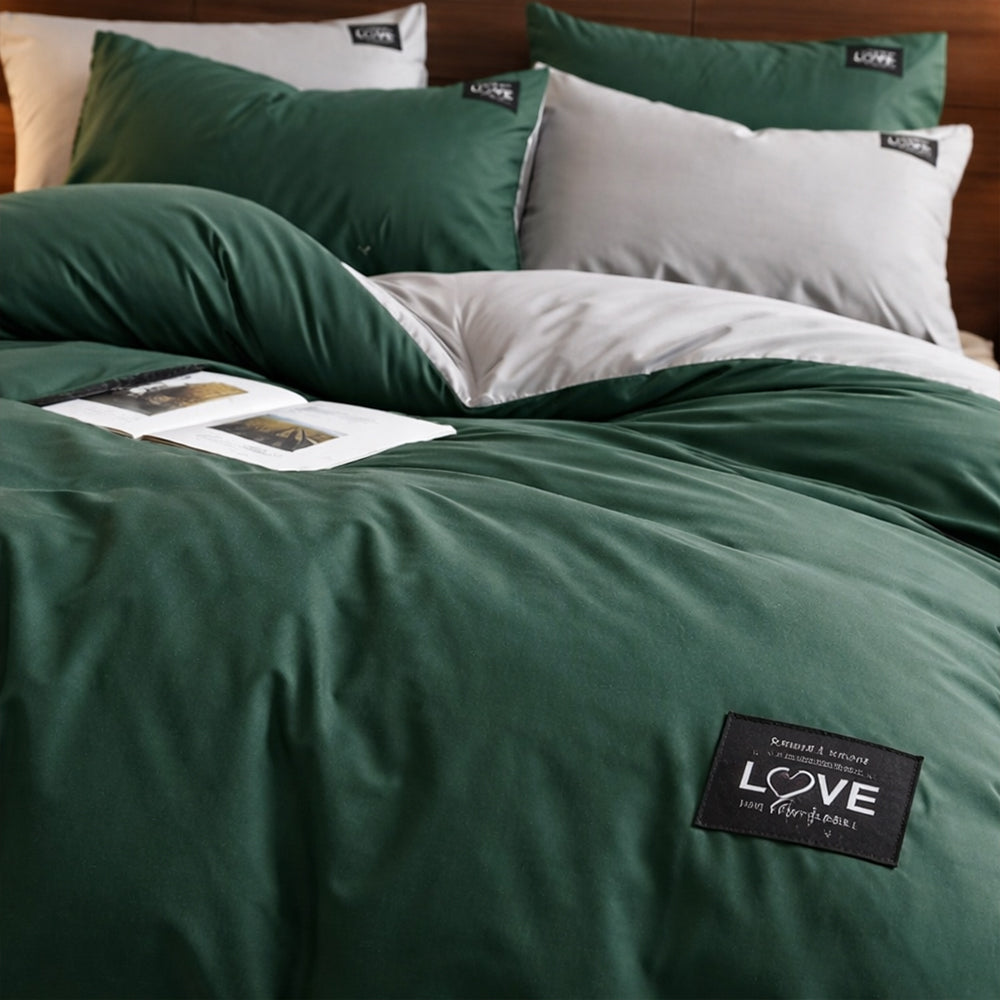 Pościel bawełniana zielono-szara dwukolorowa Charon 160x200 3 el. Par-P03