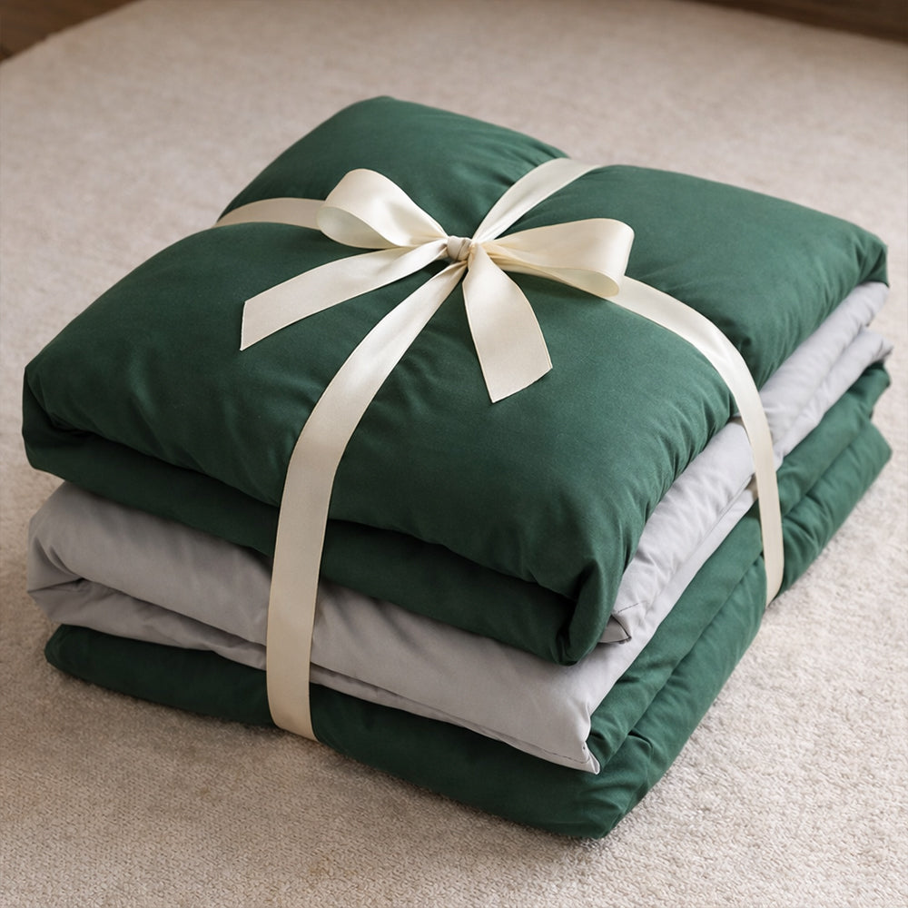 Pościel bawełniana zielono-szara dwukolorowa Charon 160x200 3 el. Par-P03